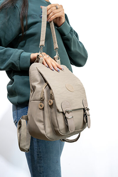 Luxe Bag حقيبة كتف وحقيبة ظهر نسائية من القماش المجعد المقاوم للماء