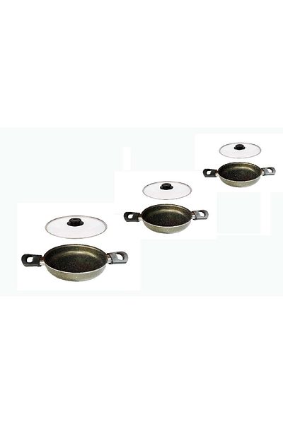 Mehtap Granite Pan Set with Glass Lid 18-20-22 CM