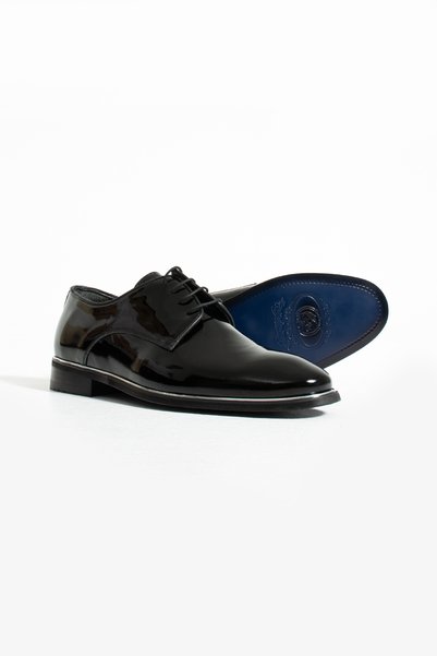 NAZEF NEOLITE SOLE BLACK SHOES WITH STRIPE DETAILED PAINT LEATHER