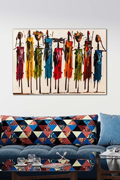 Blok Design Masai Mara Afrikalı Yağlıboya Insanlar Dekoratif Kanvas Duvar Tab...