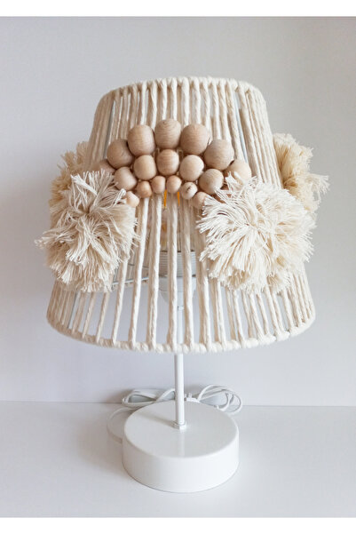 C&A&B KUZEY AVİZE MACROME Rope Wrapped Wooden Beaded RAINBOW APPLIQUED HANDMADE POMPOM Children's and Baby's Room Lampshade