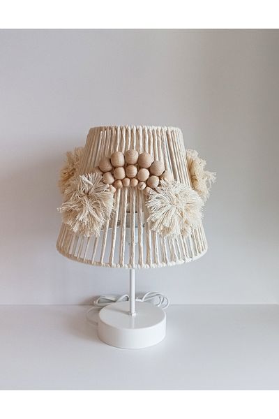 C&A&B KUZEY AVİZE MACROME Rope Wrapped Wooden Beaded RAINBOW APPLIQUED HANDMADE POMPOM Children's and Baby's Room Lampshade