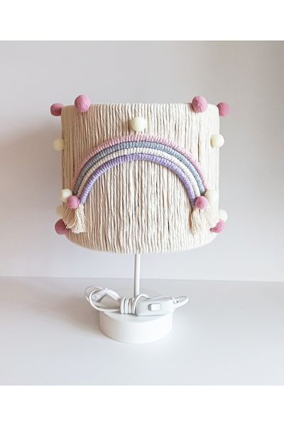 C&A&B KUZEY AVİZE Pink Ecru Macrame Wrapped Rainbow - Baby Girl Child Room Lampshade
