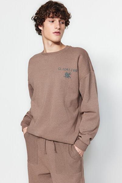 Trendyol Collection Gladiator Printed Mink Oversize Sweatshirt - TMNAW24SW00237