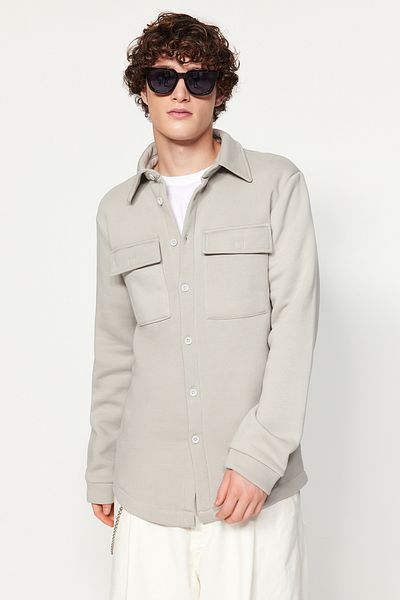 Trendyol Collection Szürke melange polár ing - füles zsebek, inggallér TMNAW23GO00053