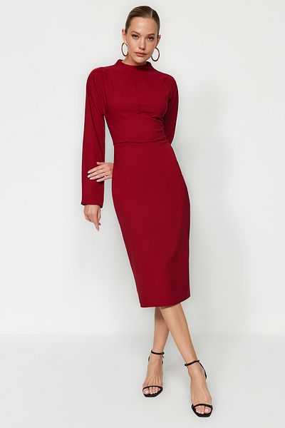 Trendyol Collection Burgundy Fitted Midi Woven Dress TWOAW24EL00299