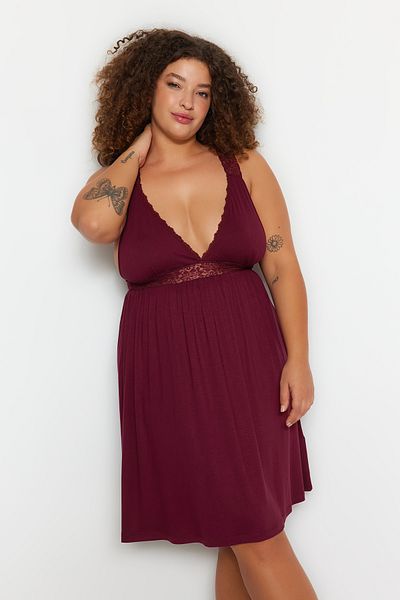 Trendyol Curve ثوب نوم دانتيل محبوك عنابي TBBSS22GC0050