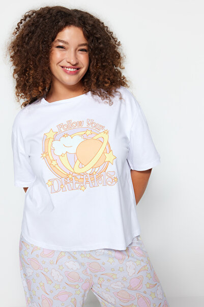 Trendyol Curve Σετ Πιτζάμες με ροζ στάμπα TBBAW24AI00023