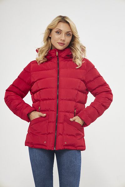 DYNAMO Women's Red Puffer Jacket with Removable Hood 5014