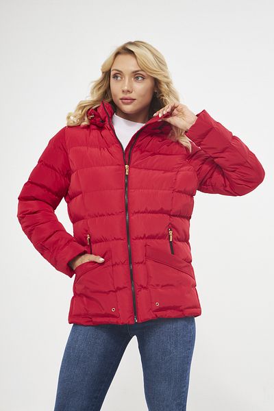 DYNAMO Women's Red Puffer Jacket with Removable Hood 5014