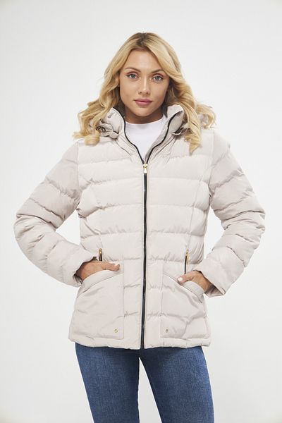 DYNAMO Women's Stone Puffer Coat with Removable Hood 5014
