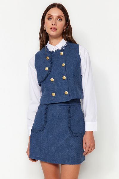 Trendyol Collection Indigoblaue, geknöpfte Tweed-Weste TWOAW24YE00062
