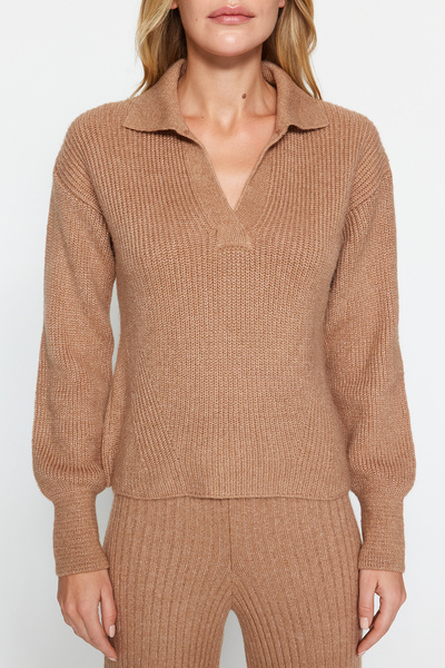 Trendyol Collection Teve színű, fenntartható puha kötöttáru szett - TWOAW24AU00097