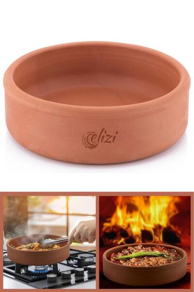 ELİZİ Elizi Toprak Güveç, Fırın Kabı, Yuvarlak Fırın Tepsisi Küçük Boy 22 cm