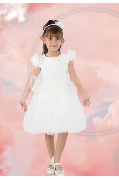 ÇocukYoluKids Sleeve Rose Detailed Evening Dress A1111111112004