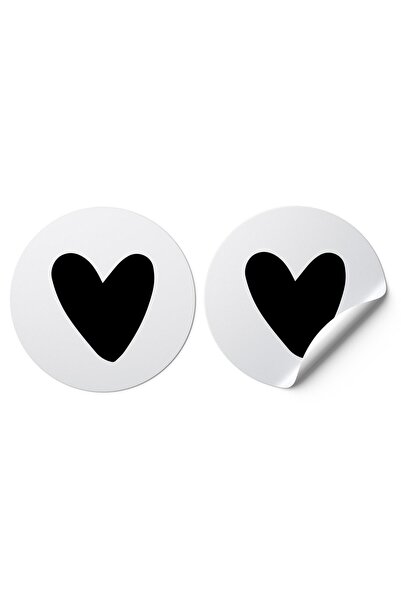 etikettcim Sticker Kuşe (3x3cm) 100 Adet Yuvarlak Kesim -siyah Kalpli etiket