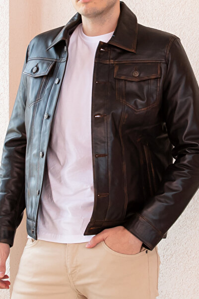 Hodore Klein Taba Silme Erkek Hakiki Deri Ceket