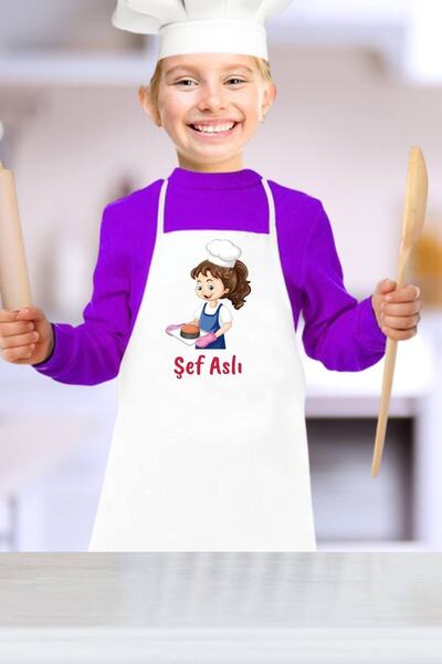Florence Event Kız Çocuklara Özel Isim Yazılı Şef Baskılı Beyaz Çocuk Mutfak ...