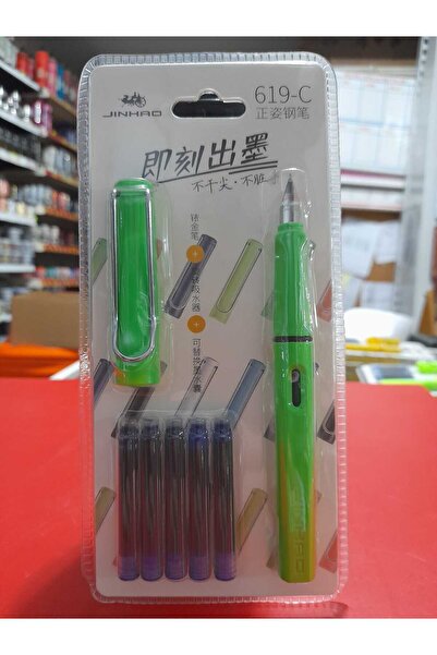 jinhao dolma kalem seti OPAK GÖVDE ELMA YEŞİL renk (F) 0,60mm uç kalem+5 kart...