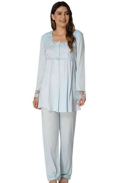 BLACKMORE Set de pijamale de maternitate cu mânecă lungă din dantelă albastră