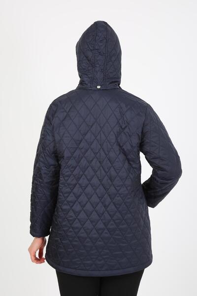 By Alba Collection Women's Baklava Slice Quilted Large Size Coat Navy Blue