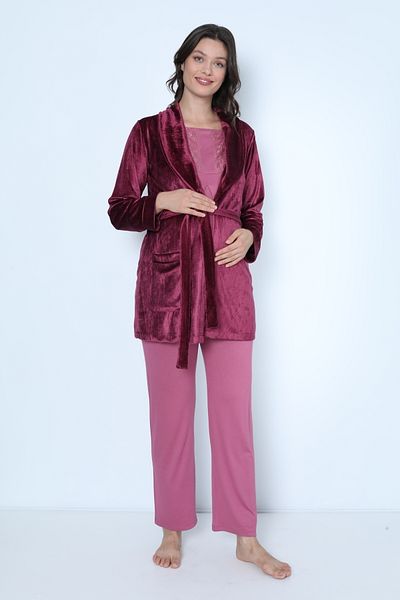 Miss Dünya Lissa Lilac Velvet Maternity and Maternity Pajamas Set with Dressing Gown