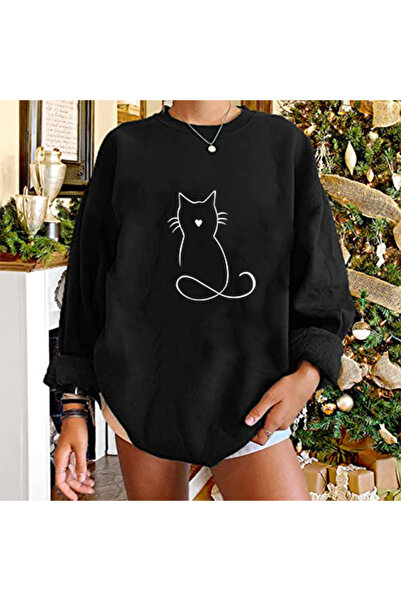 Surprise tekstil Έκπληξη unisex cat Μαύρο φούτερ με στάμπα