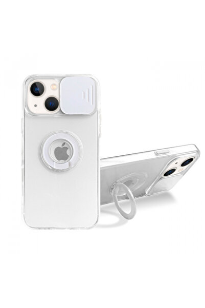 Ally iPhone 13 6.1 inç Kılıf Sürgülü Kamera Lens Korumalı Yüzük Standlı Silik...