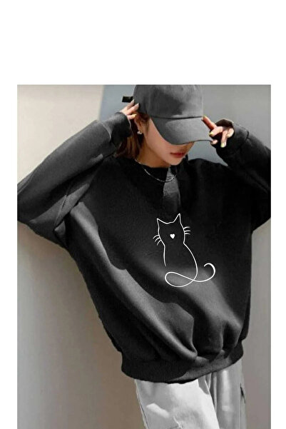 Surprise tekstil Μπλουζάκι έκπληξη unisex μαύρη γάτα με τύπωμα oversized