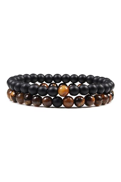 Zuk Collection Onyx and Tiger Eye Stone Natural Bracelet Set