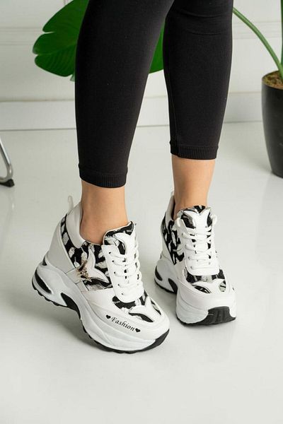 nuaA Toc ascuns 10 cm Talpă înaltă cu model leopard Pantofi sport damă Fashion 5 Alb