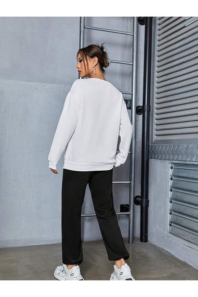 CLAYES Brooklyn New York Summer Tracksuit Set White Sweatshirt Black Jogger - Printed Oversize Crew Neck