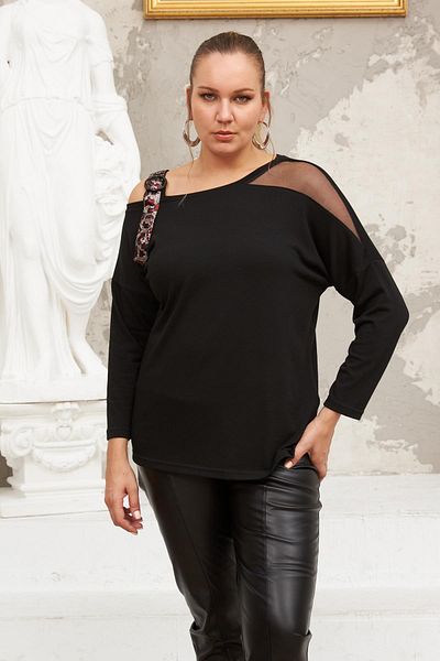 RMG Black Plus Size Blouse with Shoulder Detail