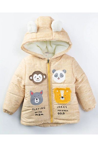 Midimod Gold 1-5 Years Thick Fleece Inside Animal Patterned Boy's Coat
