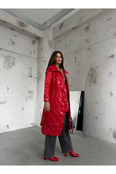 Dimalis Kadın Kemerli Rugan Şişme Maxi Mont