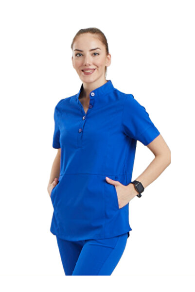 Wio Uniform Kadın Likralı Royal Mavi Doktor Hemşire Üniforma Üst