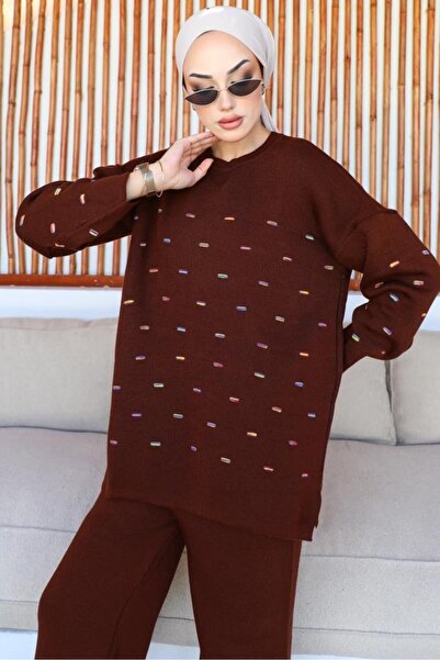 benguen 23006 Embossed Knitwear Suit Brown