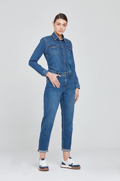 Pantamo Jeans Cămașă de blugi albastru învechit de nuanță medie Cămașă de blugi pentru femei