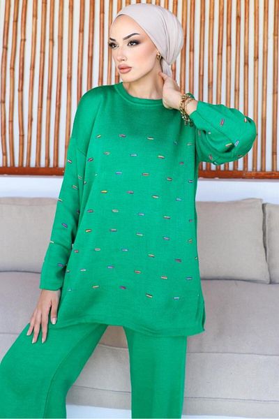 benguen 23006 Embossed Knitwear Suit Green
