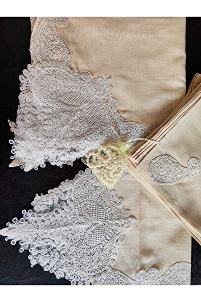 bursa çeyiz Lüx Salkım Krem Dantelli Ranırlı Masa Örtüsü Sofra Takımı 12 Kişi...