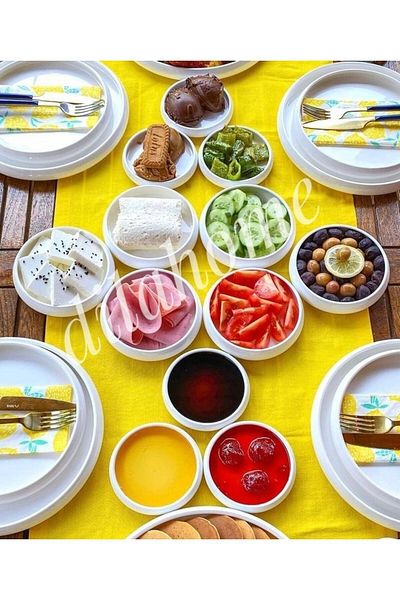 DİLAHOME Porcelain Curved 12 Piece Breakfast Plate Combination Set
