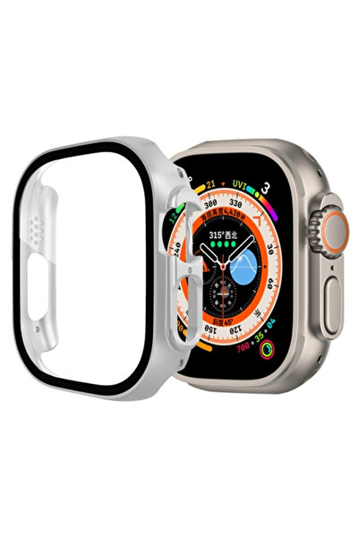 Ally Apple Watch Ultra 49mm Için Hard Pc Full Koruma Sert Armor Zırh Kılıf Gümüş