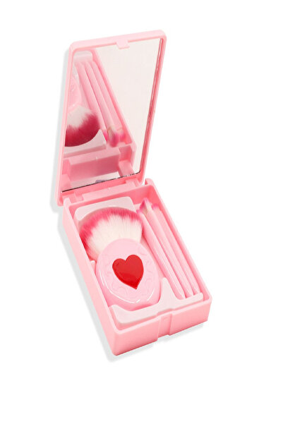 aks kozmetik AYNALI KUTULU 4'lü Makyaj Fırça Seti :ALLIK,RUJ VE DUDAK,GÖLGE,FAR Makyaj Fırçaları PEMBE