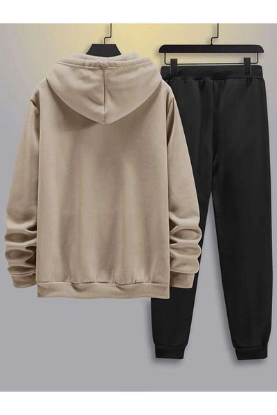 Baycombine35 Men's Cream Vertical Printed Bottom-Top Tracksuit Set