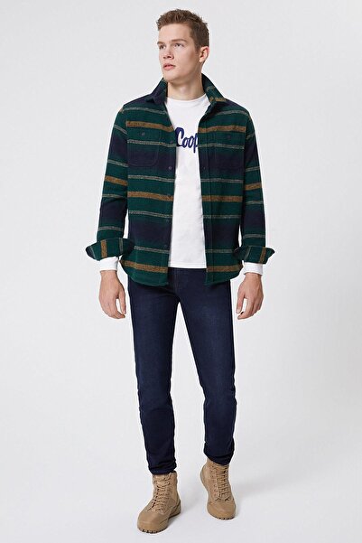Lee Cooper Cıtymap Erkek Dokuma U.Kol Gömlek Yeşil-Sarı Çizgili