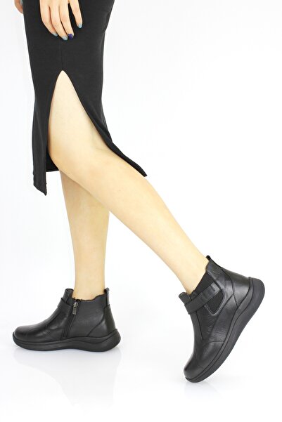 Forelli Kadın Bağcıksız Fermuarlı Hakiki Deri Ortopedik Hafif Günlük Bot