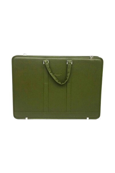 BBACK 38x55 cm suni Deri Proje Çantası Resim Çantası T Cetvel Taşıma Aparatlı Taban Körüklü Haki