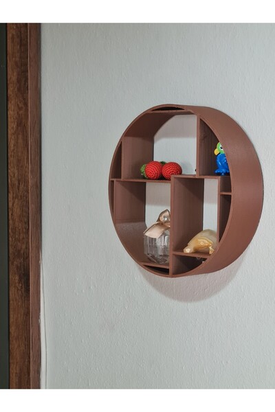 eoshop Dekoratif Yuvarlak Duvar Rafı Ahşap Katkılı