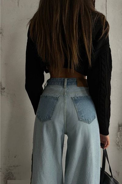 lovebox Γυναικείο ανοιχτό μπλε ύφασμα Reverse Fabric Loose Leg Jean 23W05014