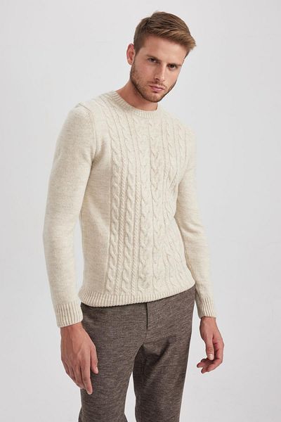 DeFacto Standard Fit Regular Cut Hair Braided Crew Neck Knitwear Sweater A9516Ax23Wn